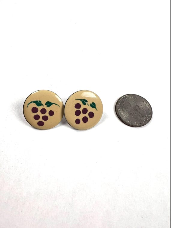 Grape Enamel Button Earrings - image 4