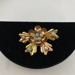 Art Deco Brass and Rhinestone Brooch