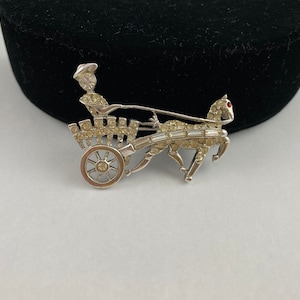 Pferd und Wagen Diamant Strass Brosche