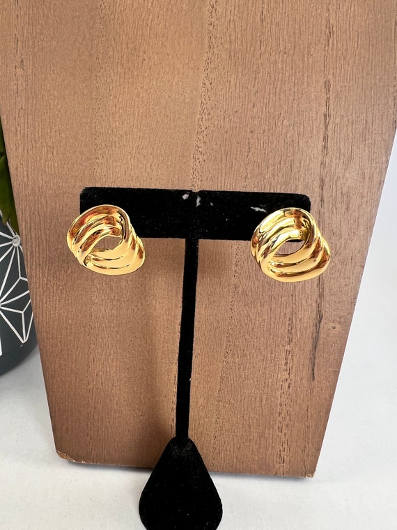 Trifari Gold Swirl Loop Earrings