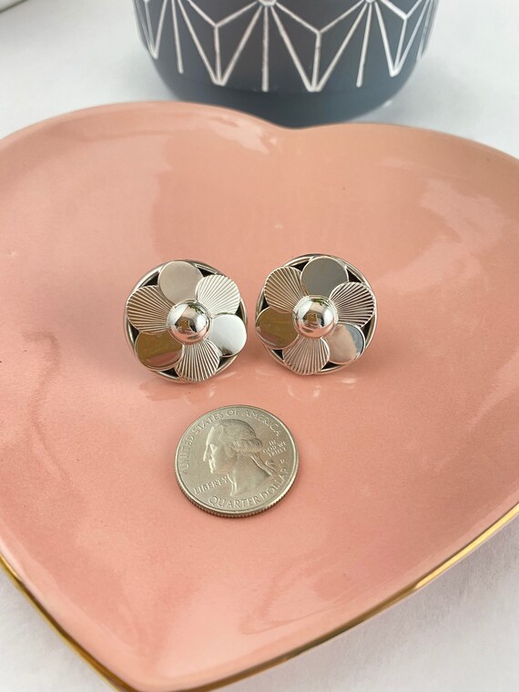 Silver Flower Button Earrings. - image 8