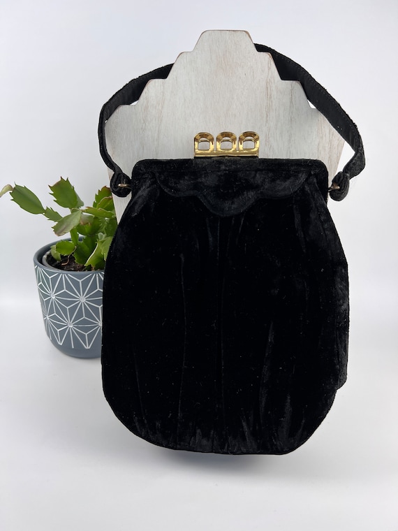 Black Velvet Handbag - 1930s/40s