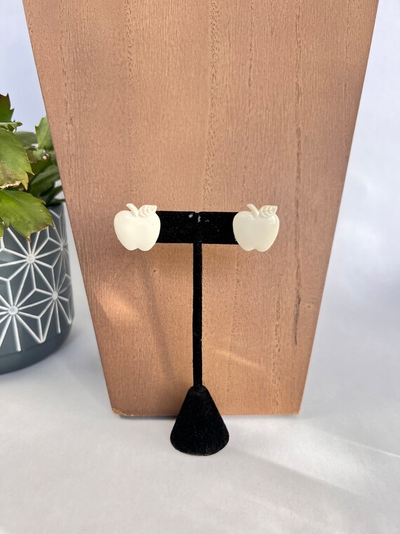 White Celluloid Apple Button Earrings - image 1