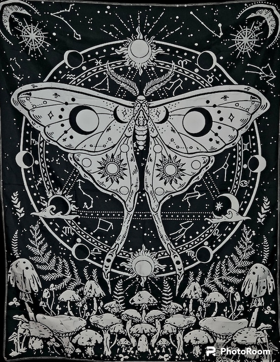 Butterfly / Moth and Mushrooms Celestial Tapestry | Wall hanging | Home Decor decor #3