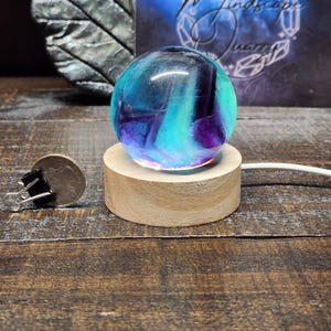 Lighted Wooden Sphere Stands | White light | USB Plug| Crystal Ball holder (sphere not included)