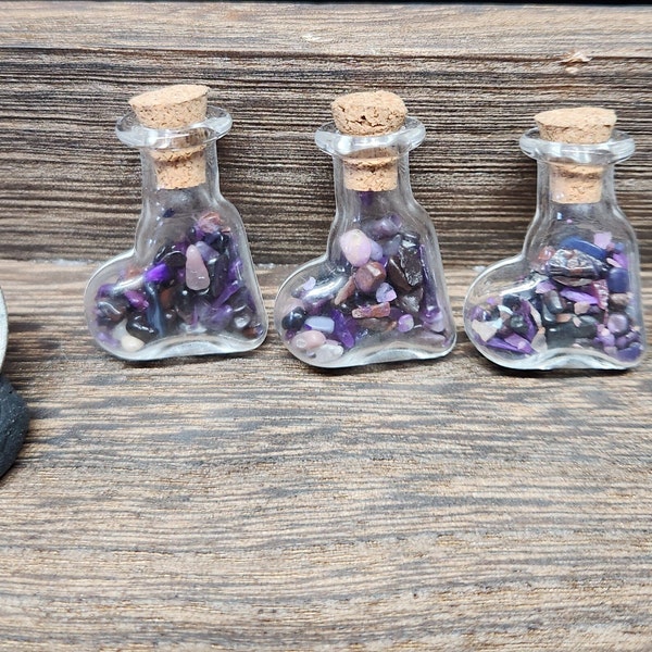 Sugilite Crystal Chips in a Heart Shaped Bottle