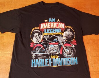 Elvis Presley Harley Davidson Sturgis Tee Shirt 1990 - 2 sided - Size Large Original Vintage - '55 FL - Made In USA - Missing Tag