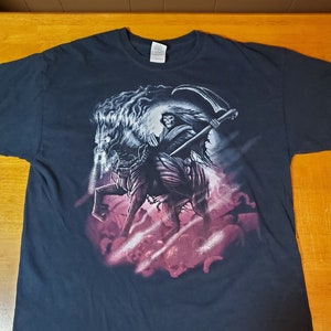 Grim Reaper on Death Horse Shirt XL Original Vintage Y2K - Purple Skulls