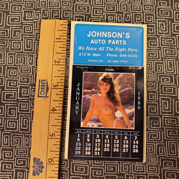 1989 Nudie Girl Calendar - Johnson's Auto Parts Calendar - Gift for Garage or Auto Shop Decor - Topless Women - Mature Theme - Nude Calendar