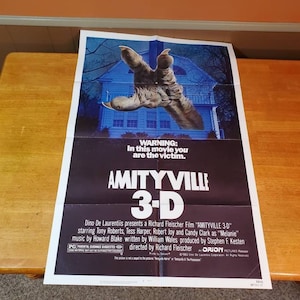 Amityville Horror 3D Authentic Movie Poster Original Vintage Folded Theater One Sheet from 1983 - 27x41 - Haunted House - NSS