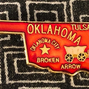 OKLAHOMA State Shaped Enamel Pin - Broken Arrow - Oklahoma City - Tulsa - Stagecoach - OK - OSU - Cowboys - Football - Oil - Tornados