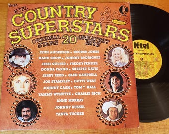 KTEL Vinyl Record -  Country Music Superstars - Play Tested LP Album - 1976 Compilation 20 Original Artists