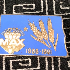 North Dakota 75th Anniversary 1906-1991 MAX State shape Metal Pin - ND Tourist - Pioneer - conservationist - farmer - Diamond Anniversary
