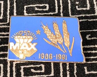 North Dakota 75th Anniversary 1906-1991 MAX State shape Metal Pin - ND Tourist - Pioneer - conservationist - farmer - Diamond Anniversary