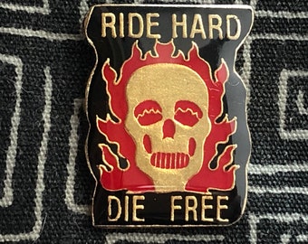 Ride Hard Die Free Enamel Pin - Skull and Red Flames - Sturgis - HOG - Motorcycle - Harley Davidson - Motorcyclist pin - skull and flames