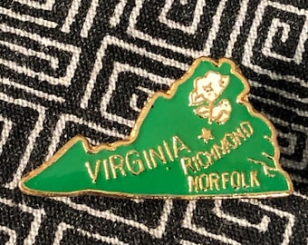 VIRGINIA State Shaped Enamel Pin- Richmond - Norfolk - Thomas Jefferson - Charlottesville Plantation - Appalachian Mountain - Chesapeake Bay