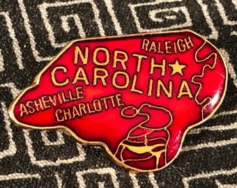 North Carolina State Shaped Enamel Pin - Tar Heel State - Raleigh - Asheville - Raleigh - Charlotte - Great Smoky Mountains - Clingmans Dome