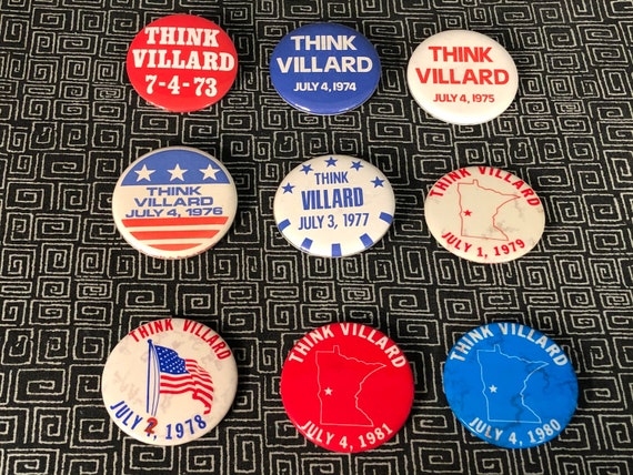 THINK VILLARD Pin Back Buttons - Set of 9 - 1973 … - image 1