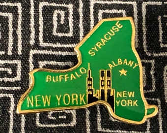 NEW YORK State Shaped Enamel Pin - Empire State Building - Hudson - Syracuse - Buffalo - New York City - Albany - Manhattan - Times Square