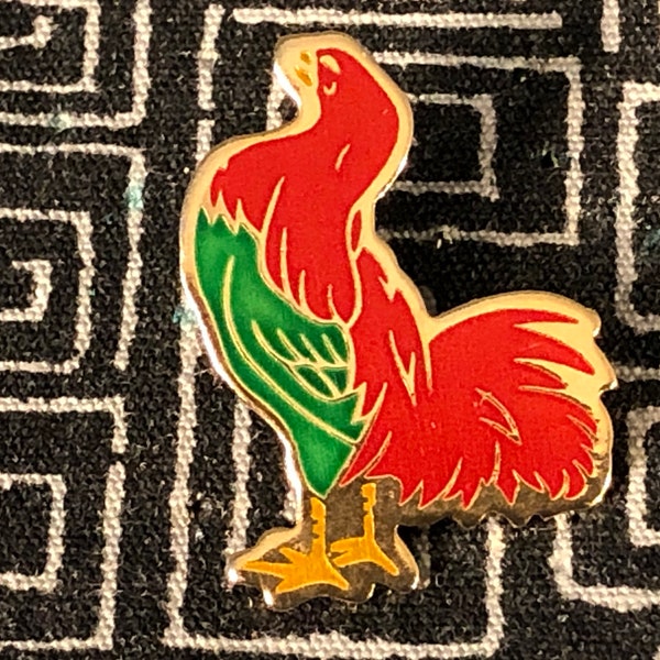 CHICKEN ENAMEL PIN - Green Jungle Fowl - Comb - Tail - Spurs - Farm - Animal - Chicken - Chick - Hen - Pullet - Coop - Roost - Eggs - Pet