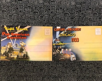 Century of Progress Night Scenes of Chicago and Dallas Pan American Exposition 1930's Souvenir Postcard folders - set of 2 - 36 photos