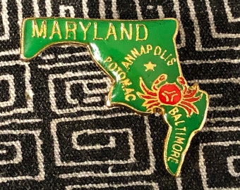 MARYLAND State Shaped Enamel Pin - Annapolis - Potomac - Baltimore - Fort McHenry - Major Seaport - National Aquarium - Ocean City - MD