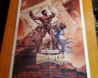 HERCULES Movie Poster Lou Ferrigno Original Vintage Folded Theater One Sheet - 27x41 - 1983 - Canon Films - Barbarian Fantasy