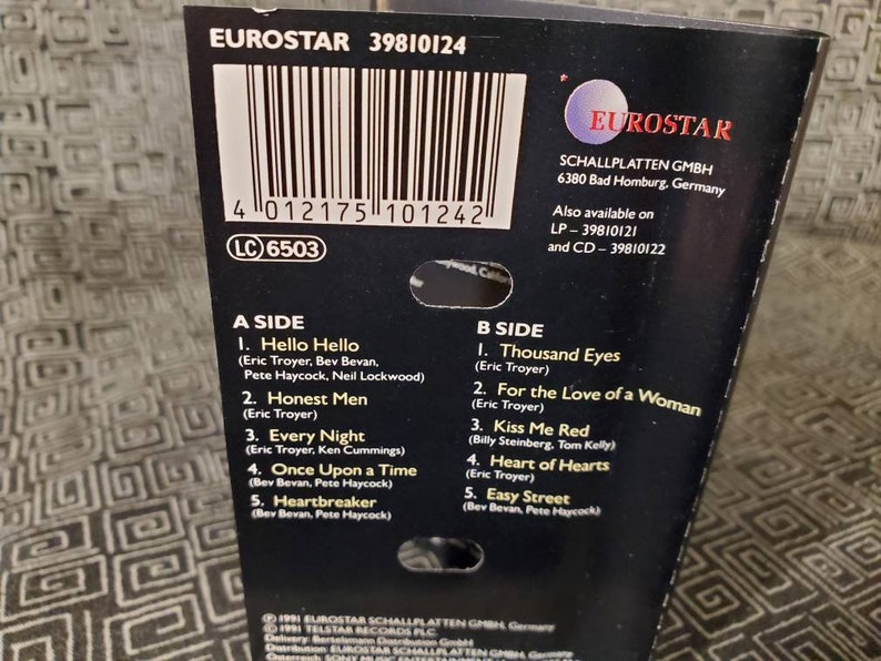 May include: Black and white cassette tape case with the title "Honest Men" and the band's name "Eric Troyer" printed on the front. The back of the case lists the song titles and credits for the album. The case has a barcode and the text "EUROSTAR 39810124" printed on the front.