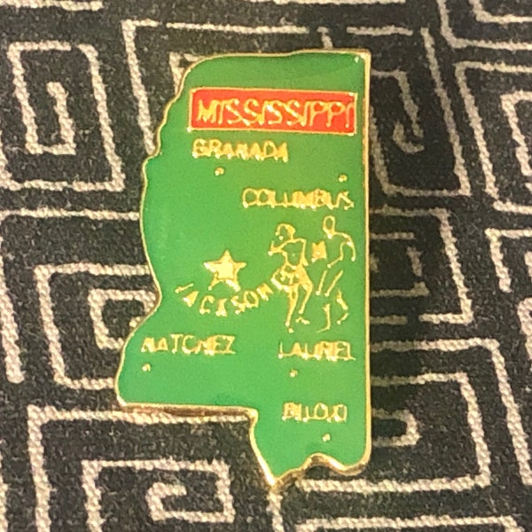 MISSISSIPPI State Shaped Enamel Pin - Natchez - Biloxi - Laurel - Columbia - Jackson - Birthplace of American Blues Music - Elvis Presley