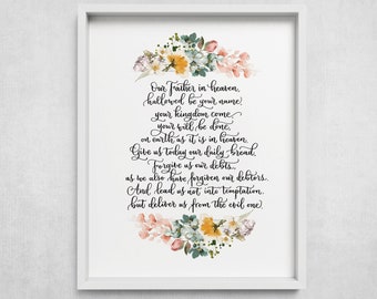 The Lord's Prayer, Our Father in Heaven, Matthew 6:9-13 NIV, Bible Verse Scripture Gift, Modern Christian Wall Decor, Your will be done