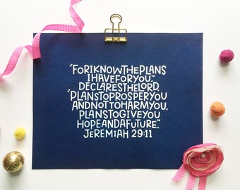 ORIGINAL Handmade art, Jeremiah 29:11 Car je connais les plans que j’ai pour vous, l’espoir et un avenir, cyanotype impression, Cadeau biblique chrétien moderne