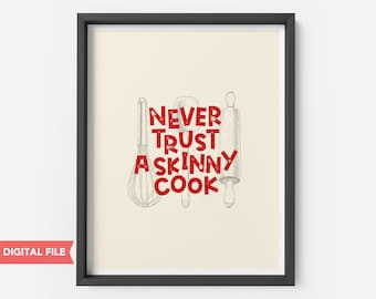 Never Trust A Skinny Cook Pig Chef Kitchen Metal Sign, Funny Kitchen