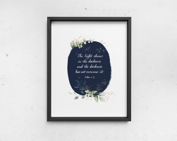 John 1 5 Christian Wall Art the Light Shines in the Darkness | Etsy