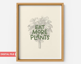 Eat more plants, Farmhouse decor, vegetable kitchen wall art printable, whole 30 diet, vegetarian vegan healthy living rustic home decor