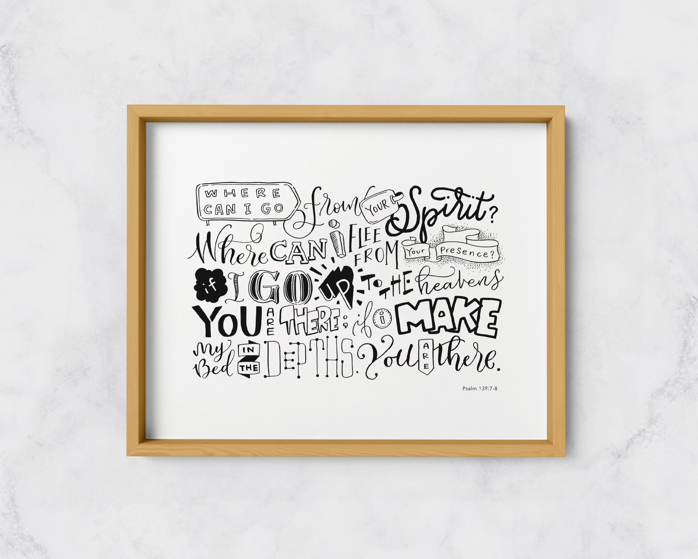 Psalm 139 7 8 Bible Scripture Wall Art Mixed Typography Hand Drawn Christian Gift Gods Thoughts Are Not My Thoughts Popular Verse