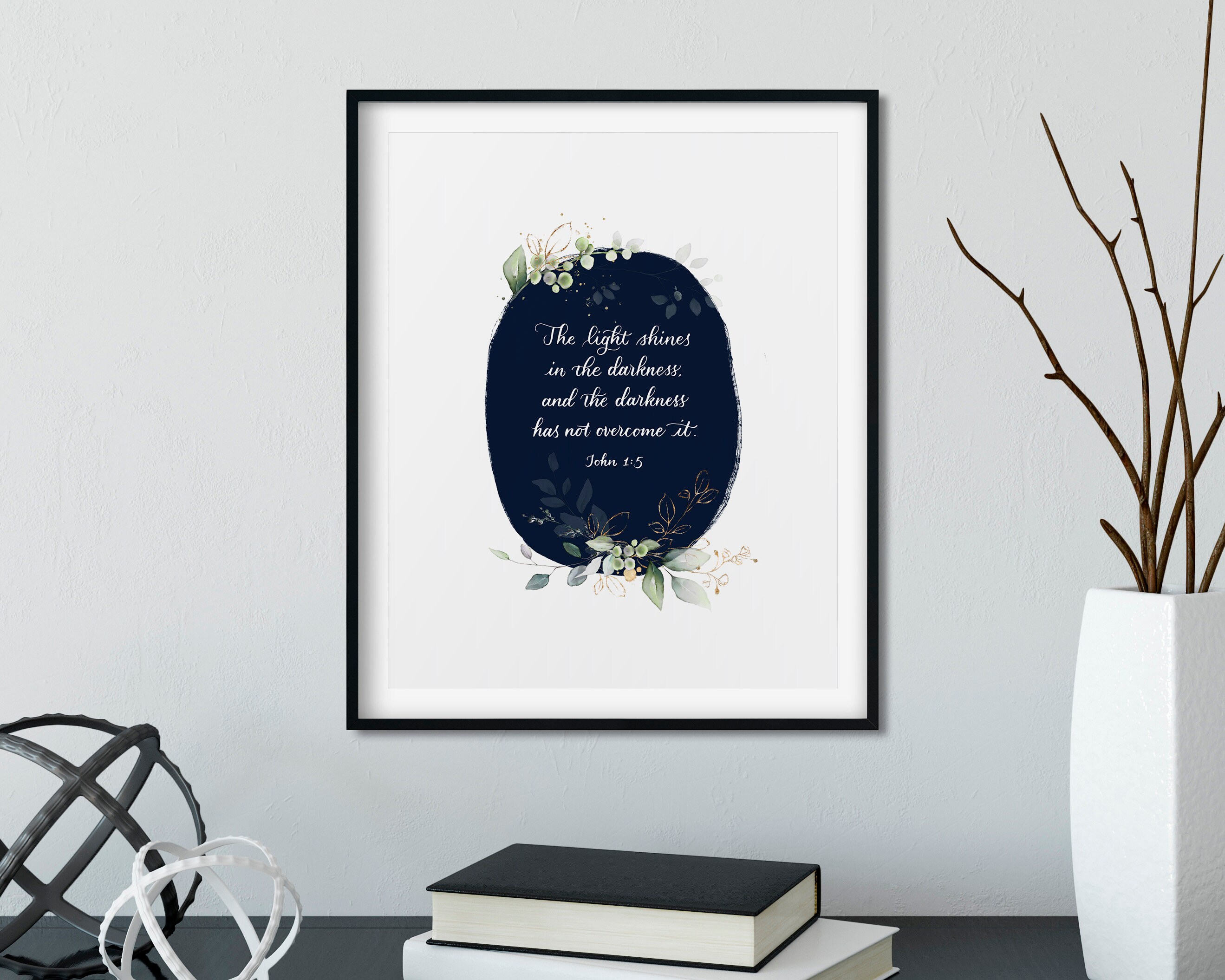 PRINTABLE John 1 5, Christian Wall Art, the Light Shines in the ...