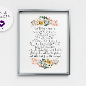 PRINTABLE Matthew 6:9-13 NIV The Lord&#39;s Prayer, Our Father in Heaven, Dining Room Wall Decor Sign, Calligraphy Hand Lettered Bible Verse Art