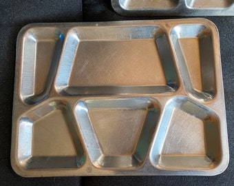 Vintage Stainless Steel mess Hall cafeteria divided tray Mid Century Modern food try
