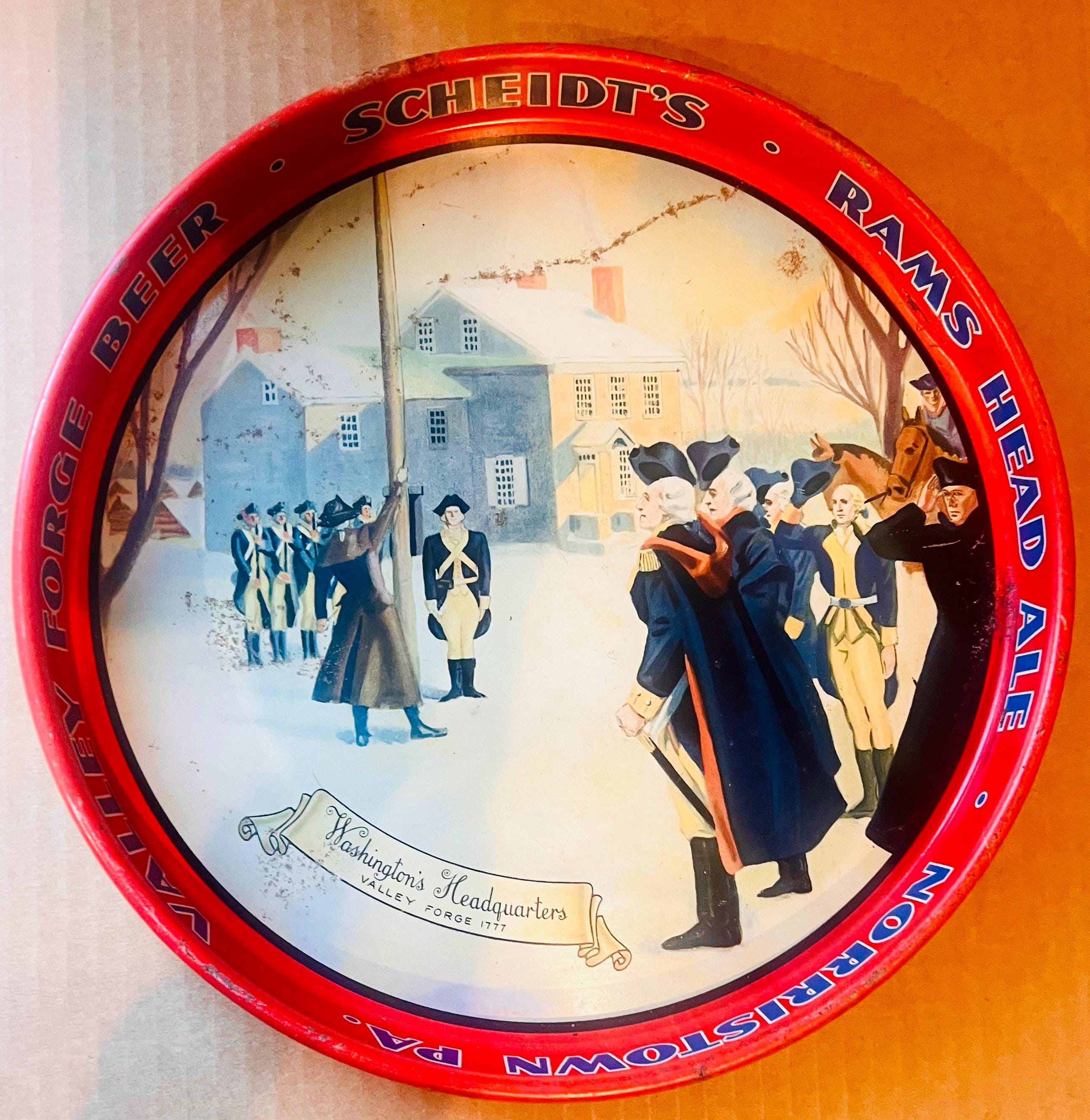 Scheidt's Valley Forge Rams Head Ale Beer Vintage Metal Serving