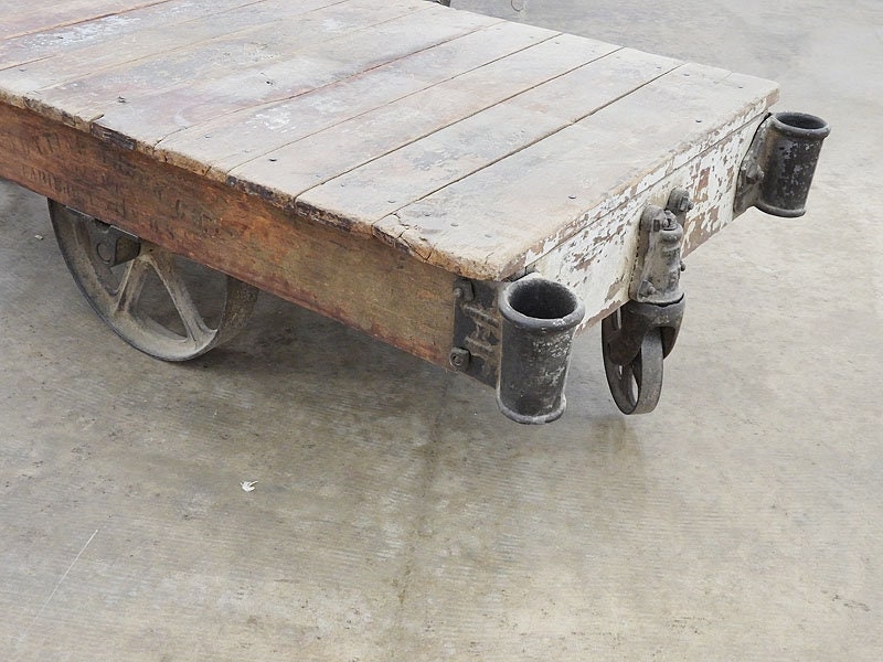 Geninue Original Nutting Factory Cart Coffee Table Railroad