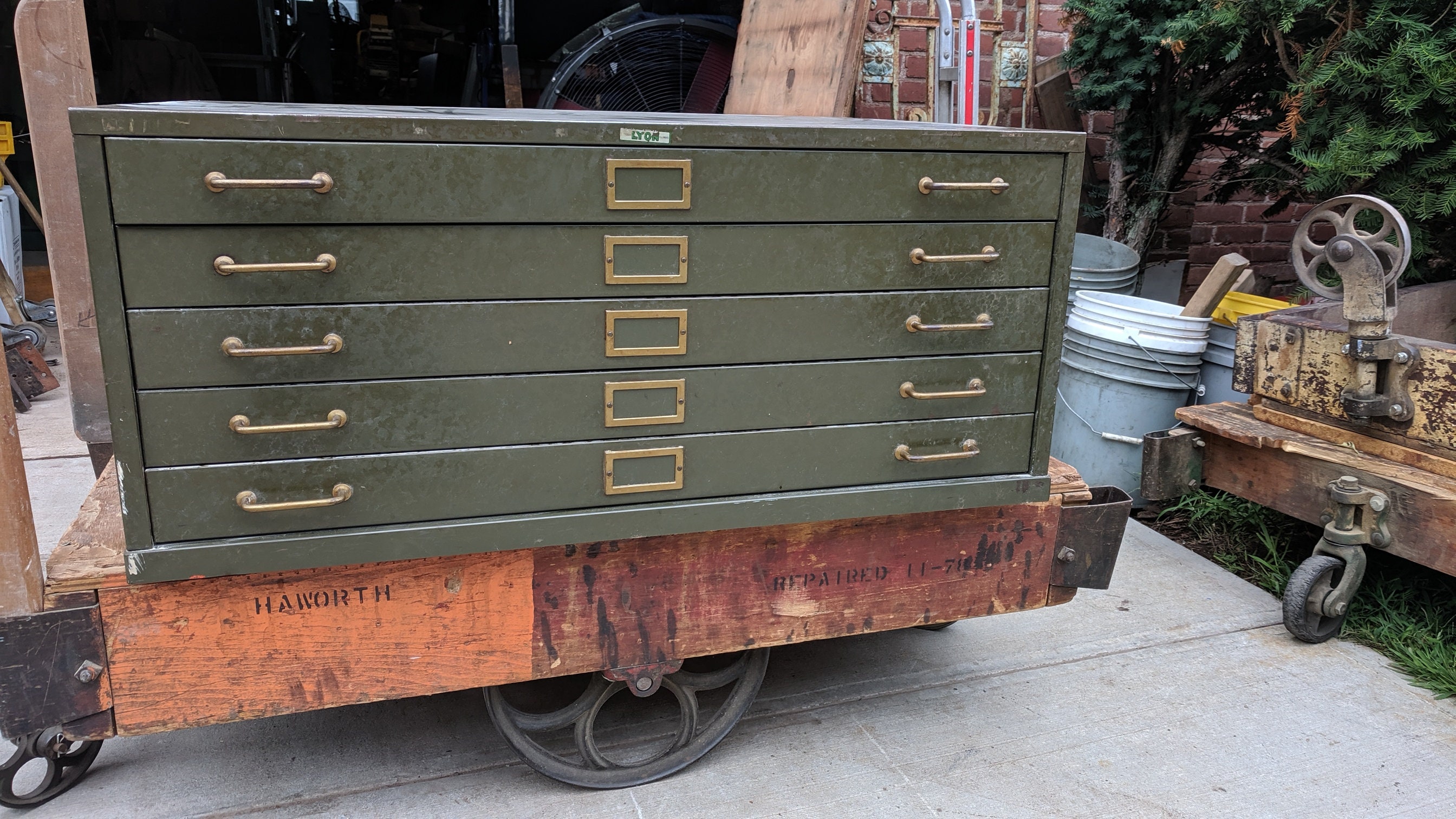 Vintage Art Metal Flat File Storage Cabinet with Brass Hardware