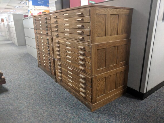 hamilton wooden flat file cabinet 5 drawer oak | etsy