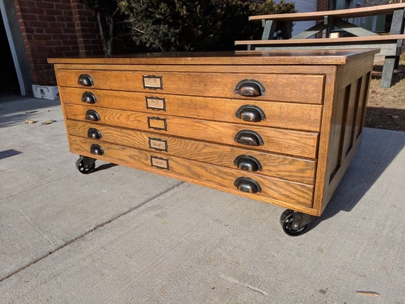 Hamilton Wooden Flat File Cabinet 5 Drawer Cup Handle With Etsy