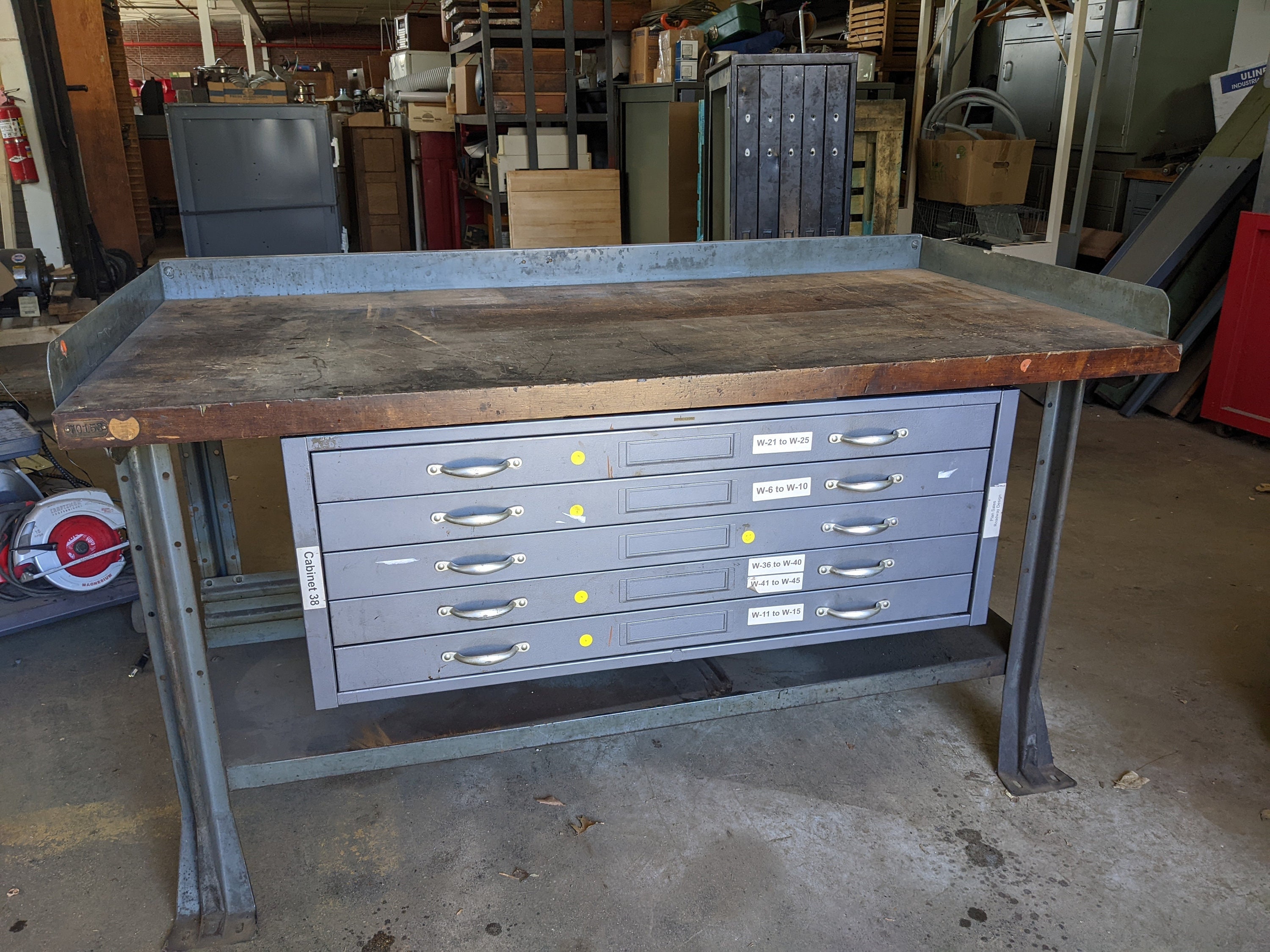 Vintage Industrial Maple Butcherblock Workbench w Flat File Storage 60