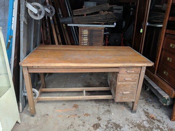 Vintage Hamilton Drafting Drawing Table Oak Etsy