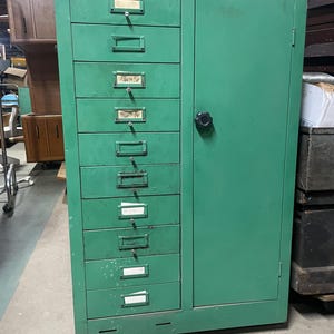 Vintage Steelmaster Metal Cabinet | 1940s Green Industrial Desk Organizer | Office File Storage Drawers | Small Parts Workshop Cabinet