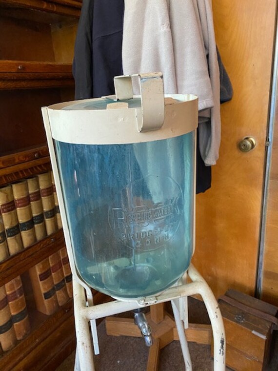 Vintage rock Spring Water Dispenser Glass Bottle and Stand