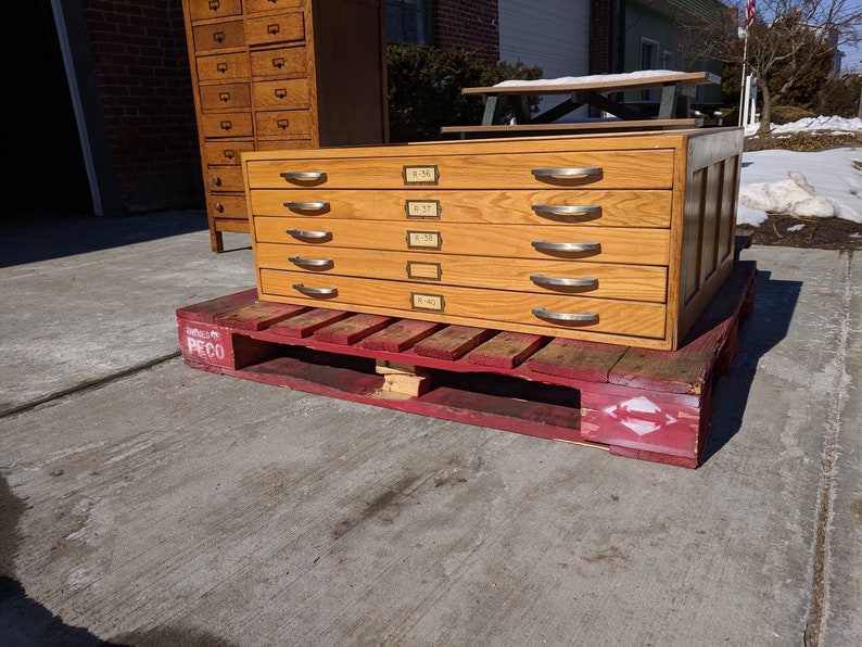 Hamilton Wooden Flat File Cabinet 5 Drawer Light Oak Metal Etsy