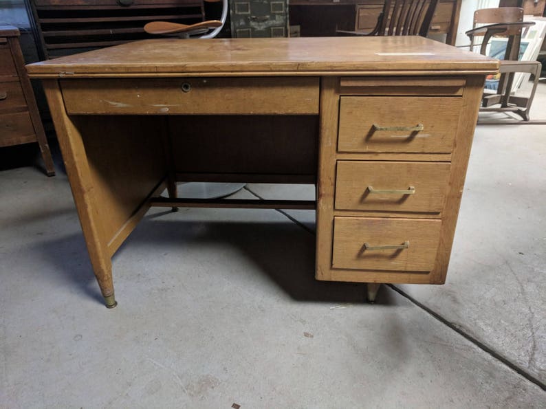 Three Drawer Oak Desk Etsy