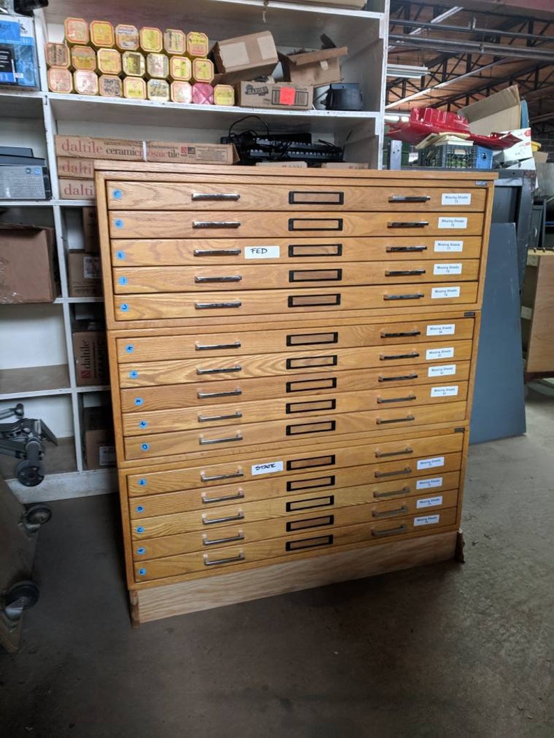 Mayline Wooden Flat File Golden Oak 5 Drawer Cabinet Etsy